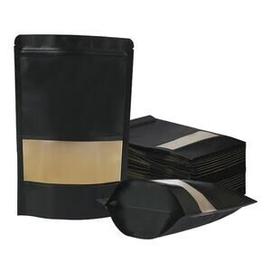 50pcs Black Paper Bags with Matte Windows- 7.9X11.8 inch-Reusable